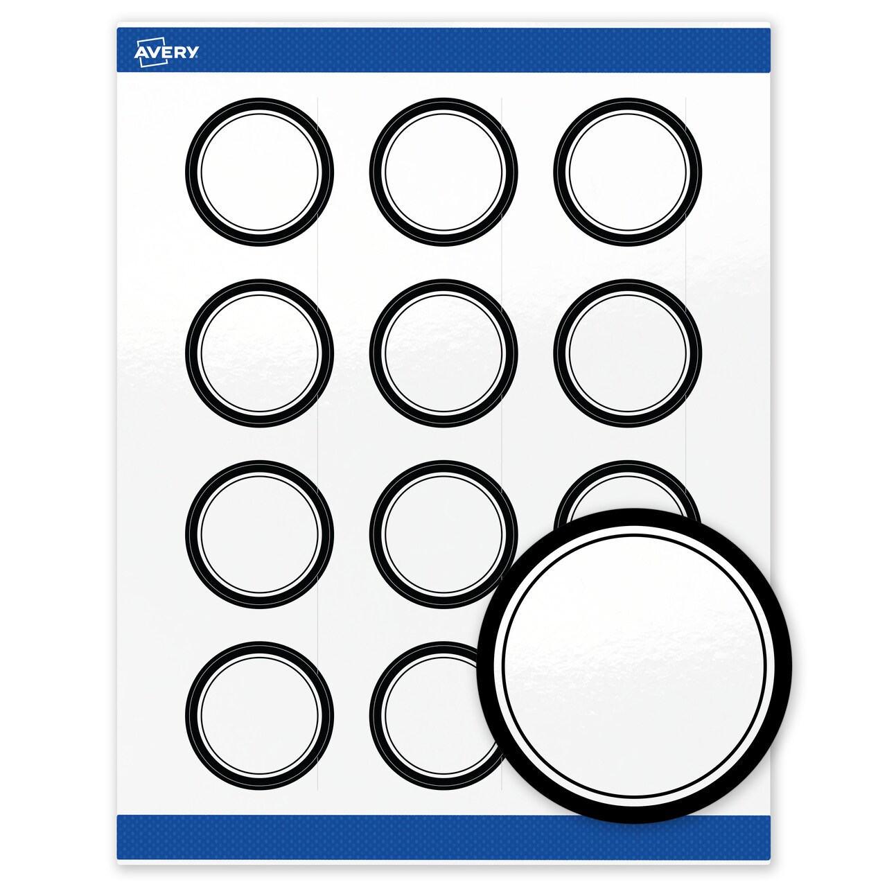 Avery® Printable Round Labels with Sure Feed® Technology, Double Black Border Design, 2" Diameter, Glossy White Permanent Labels, Laser/Inkjet, 120 Total, Great for Product Labels